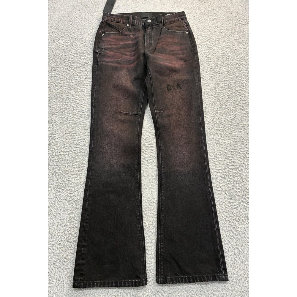 RTA Jeans Mens 32x32 Black Bootcut Coated Stretch Denim Logo Dark MRLDD888 Pants
